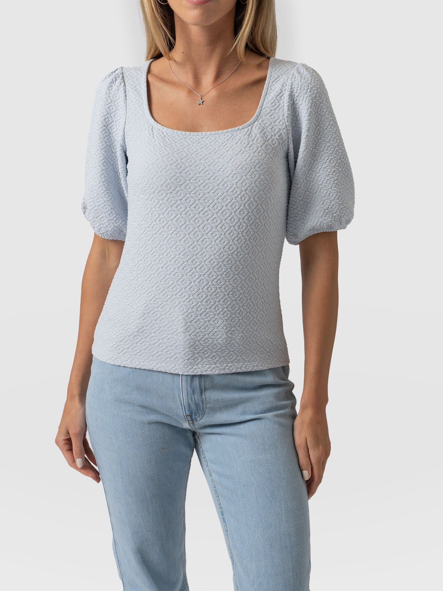 Olivia Puff Sleeve Tee - Pale Blue